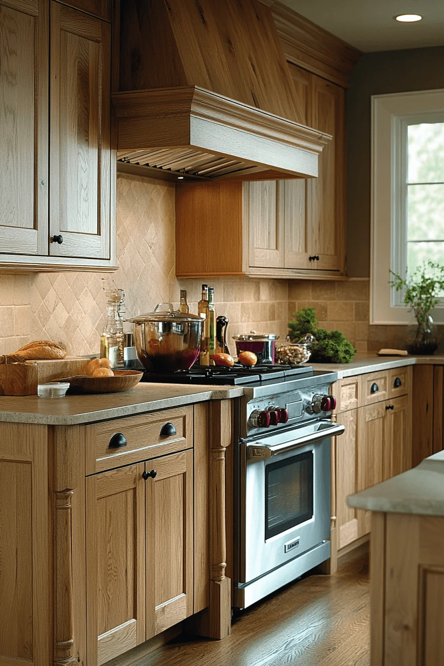 smooth natural oak kitchen cabinets