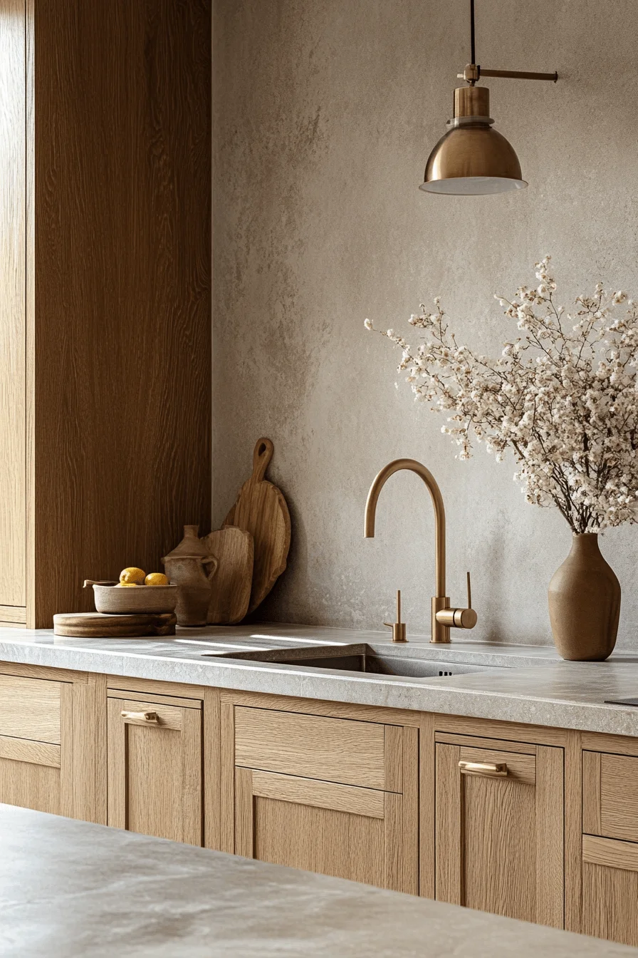 simplistic natural oak kitchen cabinets
