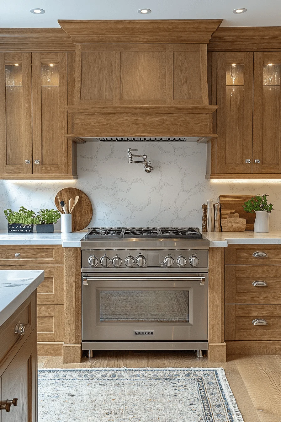 sophisticated golden oak kitchen cabinets