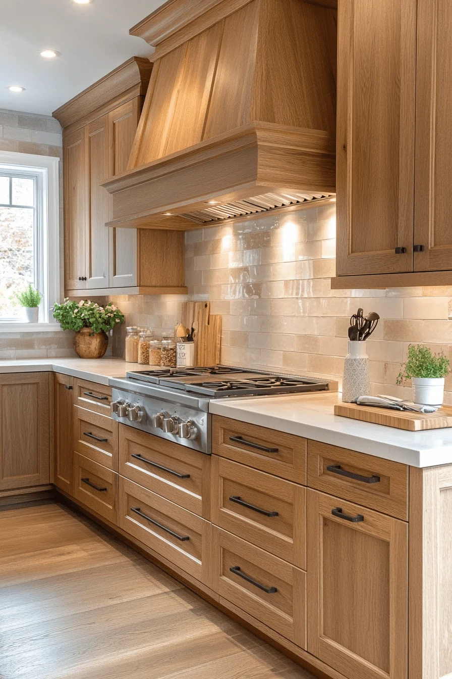 rustic golden oak kitchen cabinets