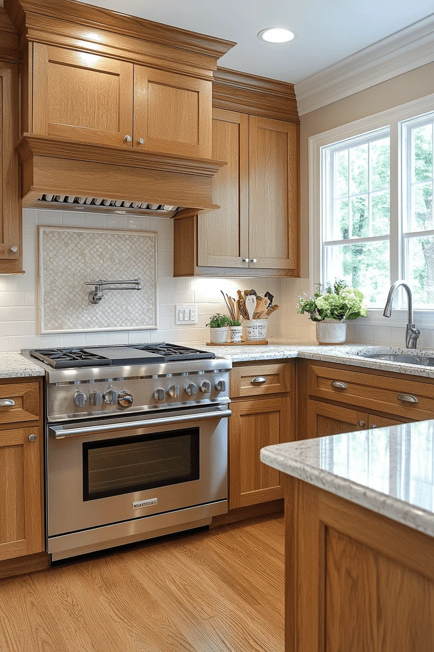 bright golden oak kitchen cabinets