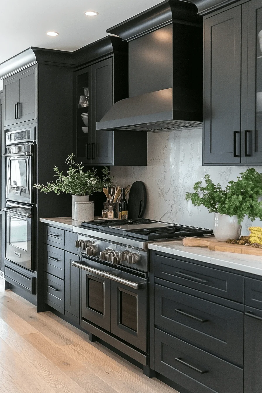 matte charcoal gray kitchen cabinets