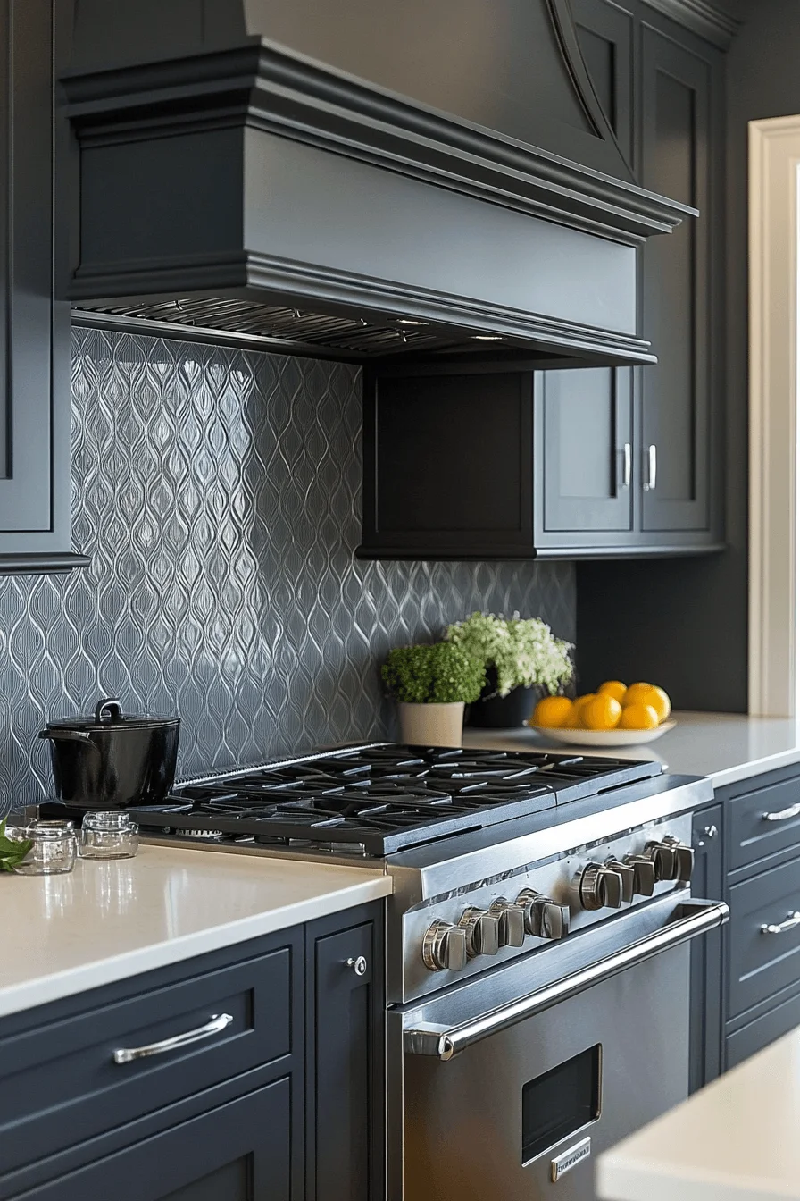 high gloss charcoal gray kitchen cabinets