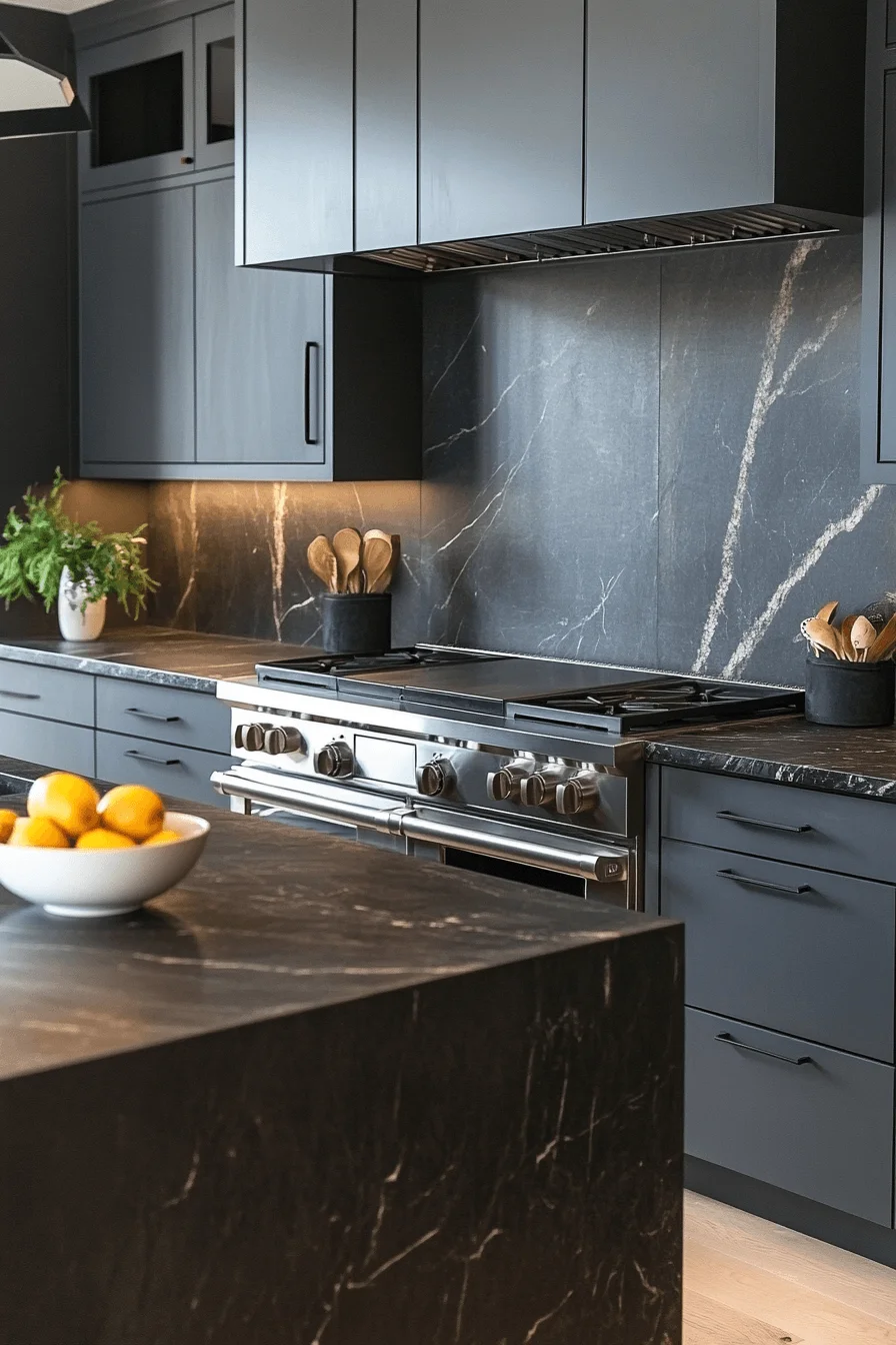 smooth charcoal gray kitchen cabinets