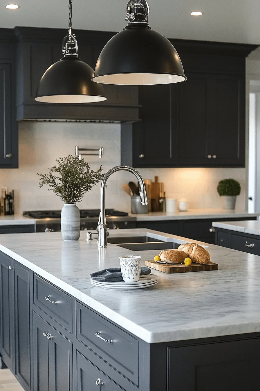 deep charcoal gray kitchen cabinets