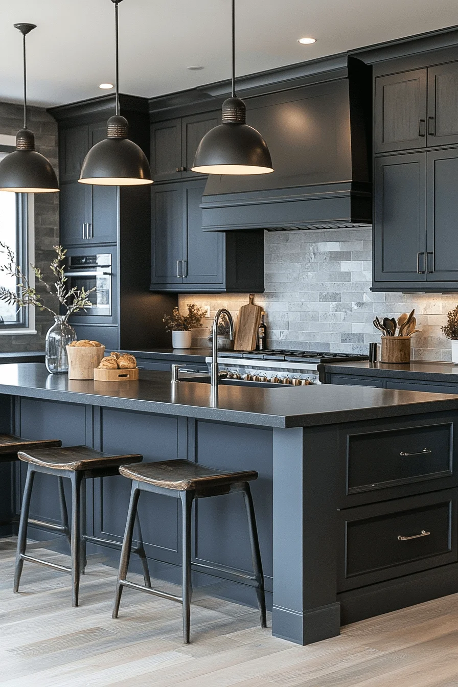 monochromatic charcoal gray kitchen cabinets