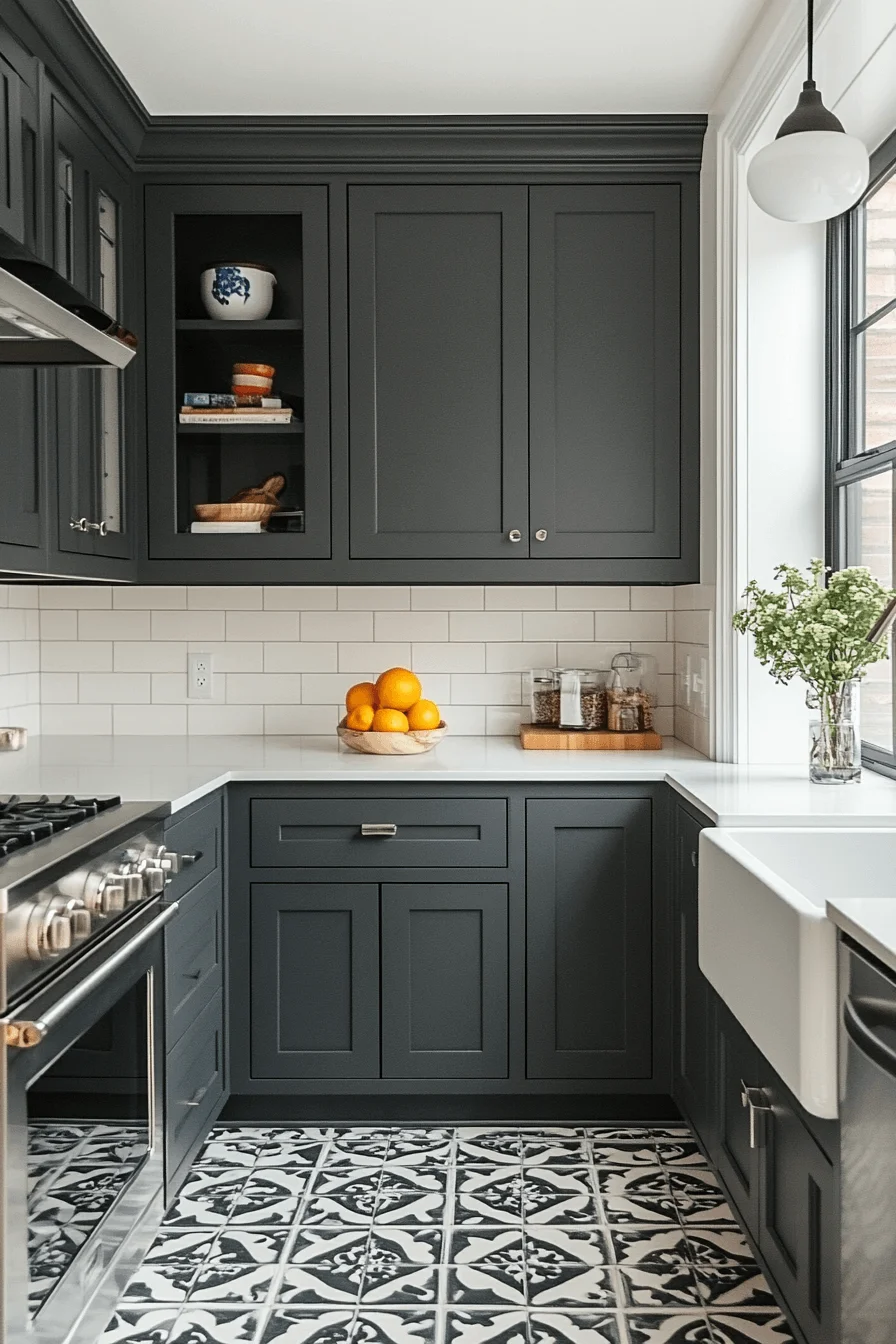 bold charcoal gray kitchen cabinets