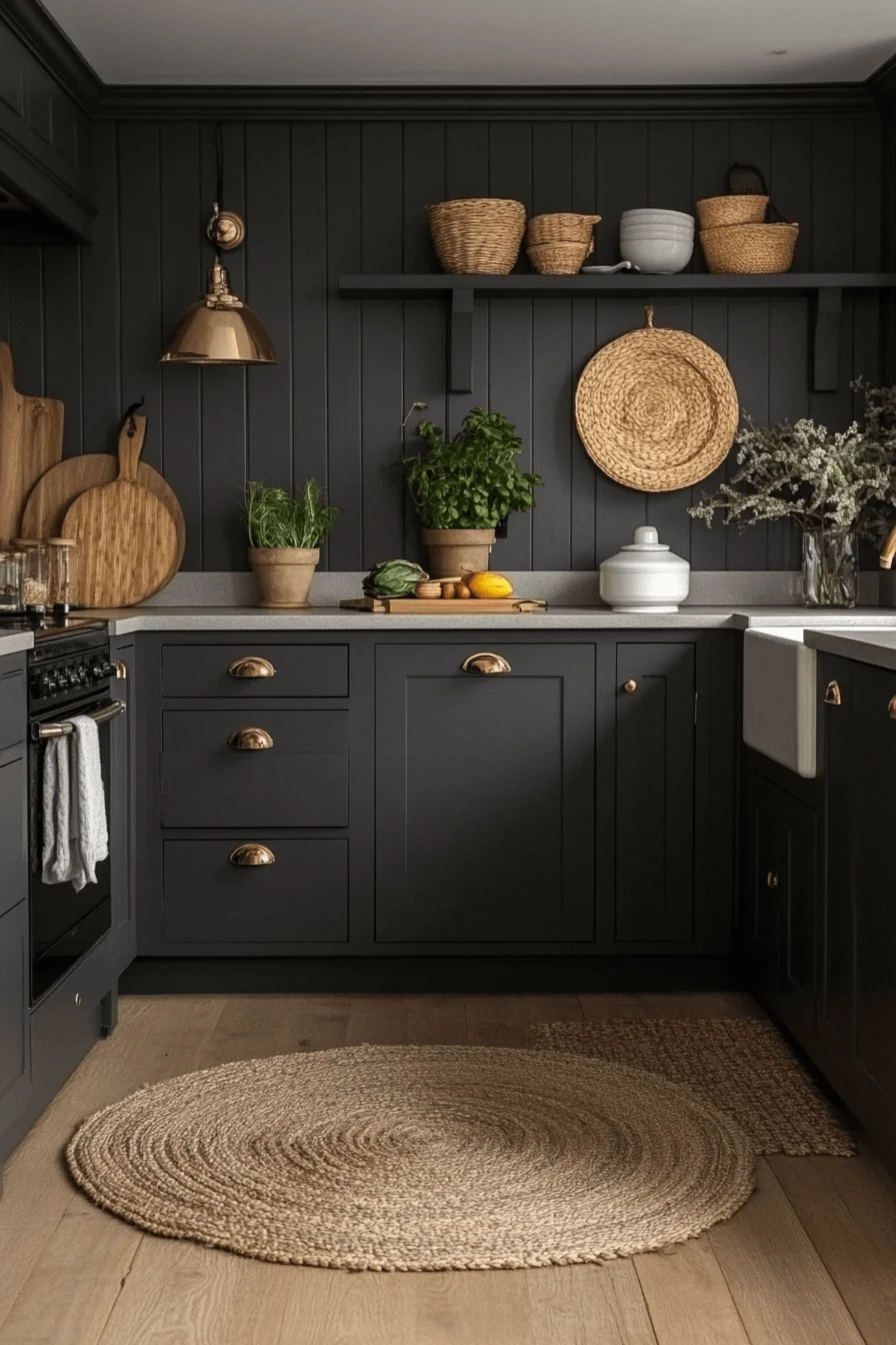 minimalist charcoal gray kitchen cabinets