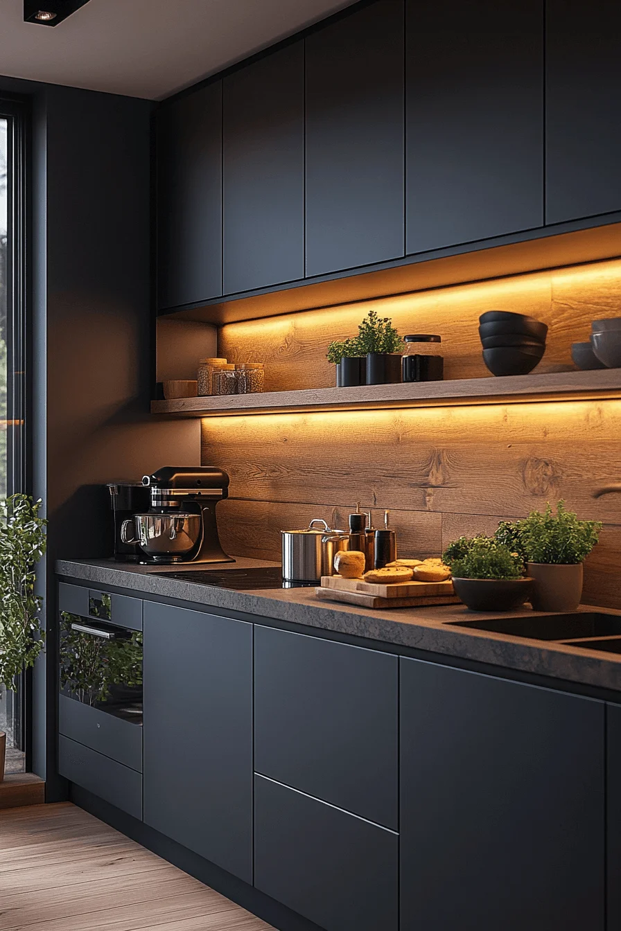soft glow charcoal gray kitchen cabinets