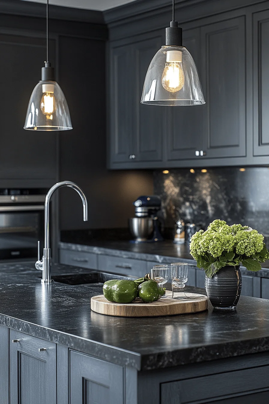 polished charcoal gray kitchen cabinets