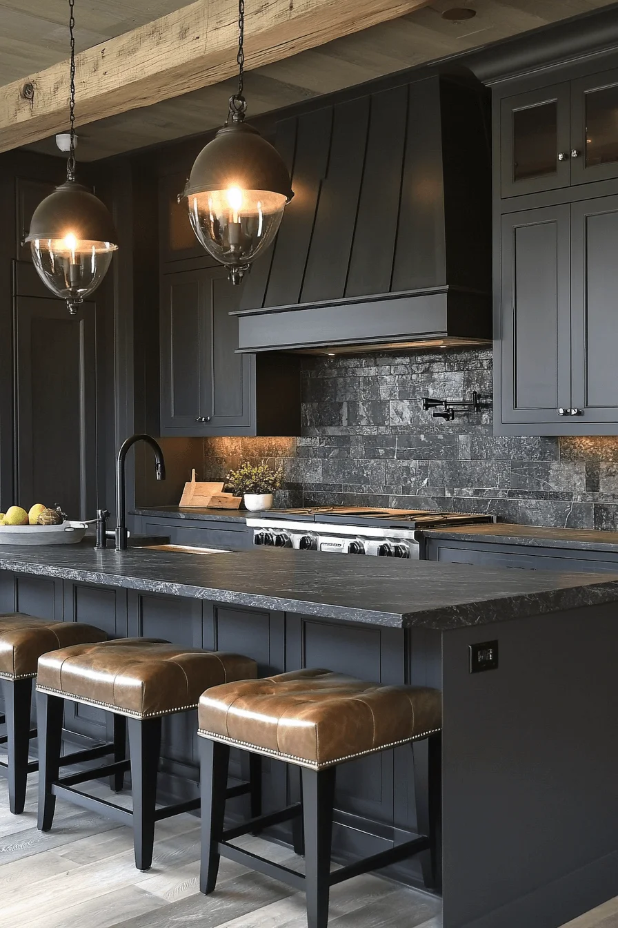 rich charcoal gray kitchen cabinets