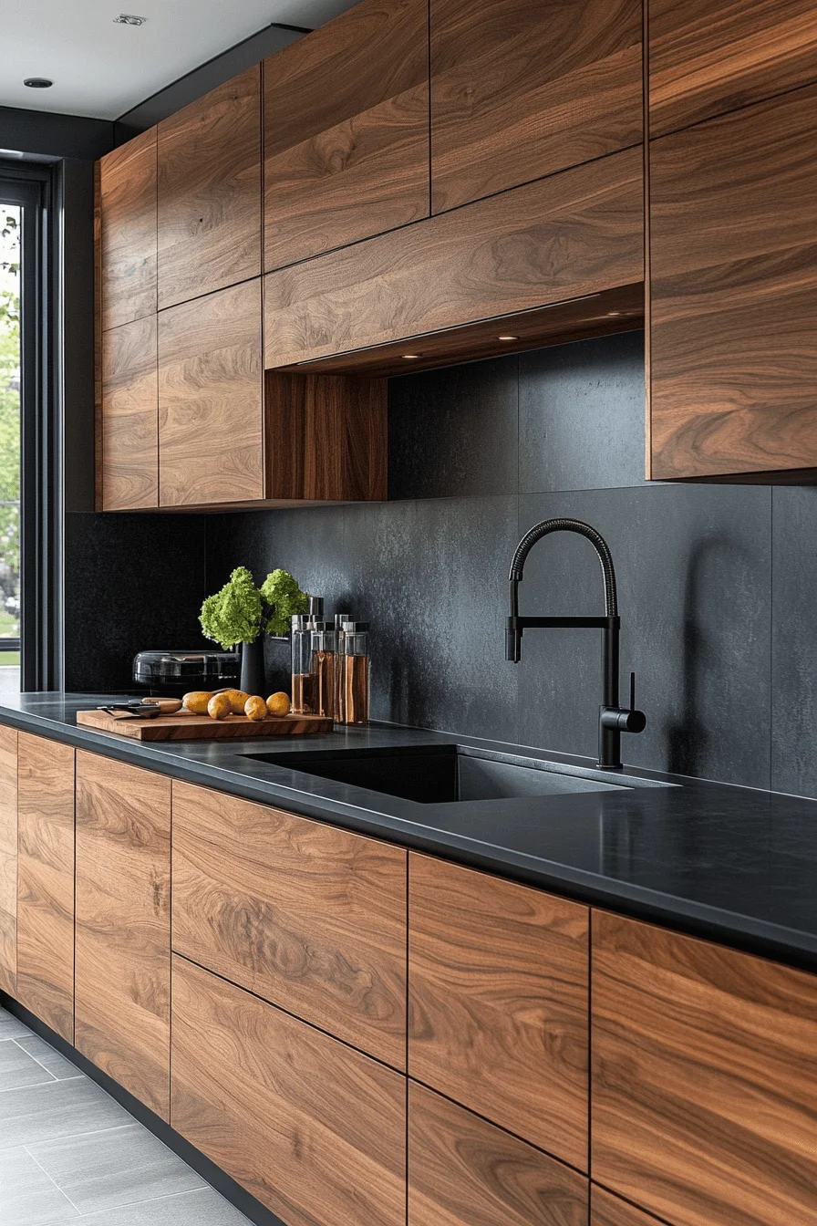 modern dark walnut kitchen cabinets