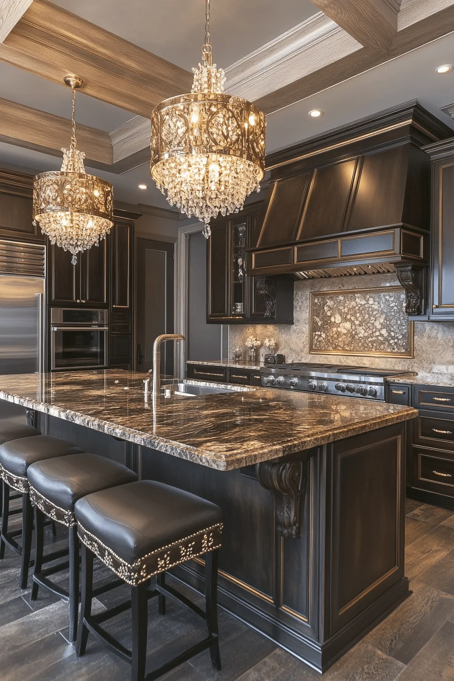 opulent dark walnut kitchen cabinets