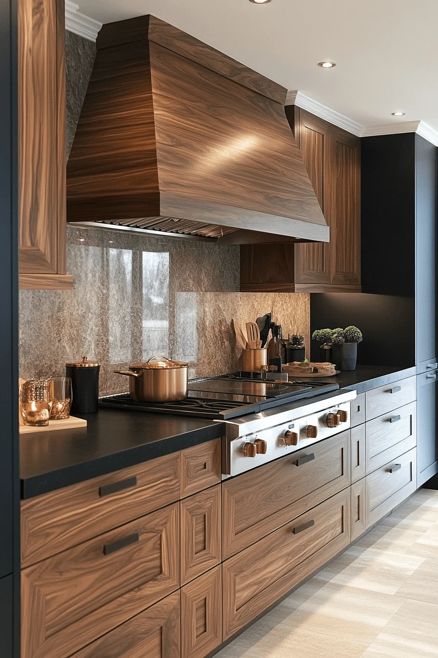 glossy dark walnut kitchen cabinets