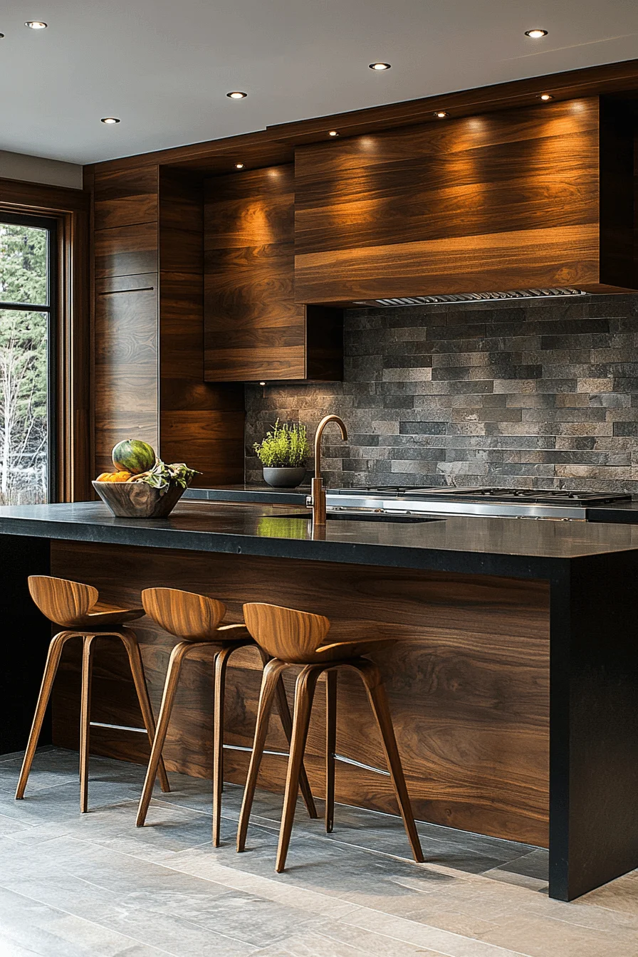 harmonious dark walnut kitchen cabinets