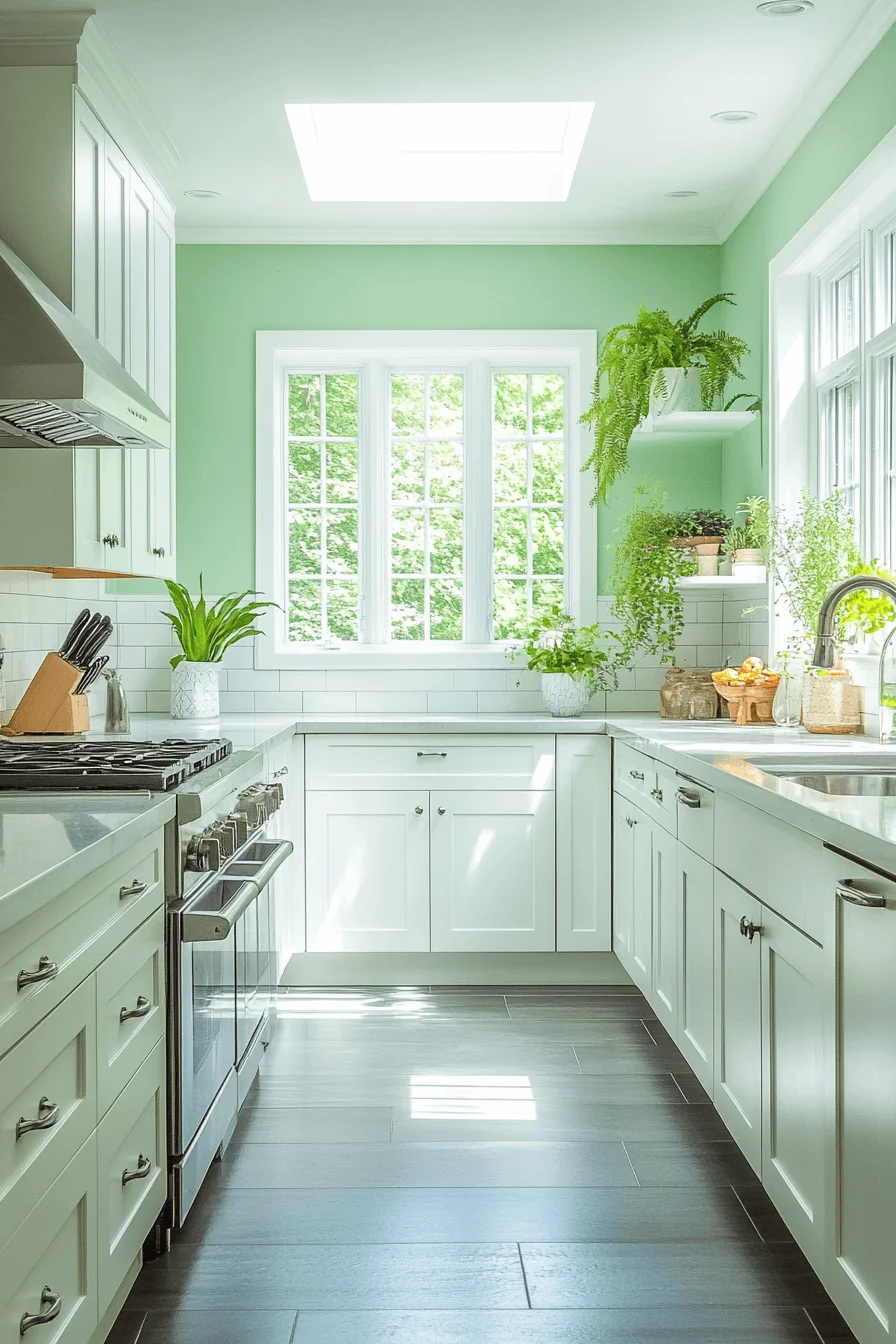 mint green and white kitchen