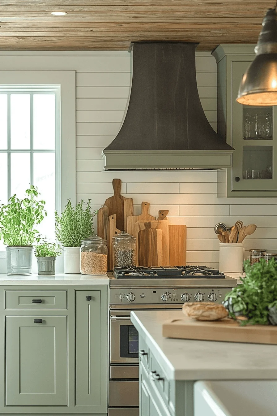 sage green and white kitchen
