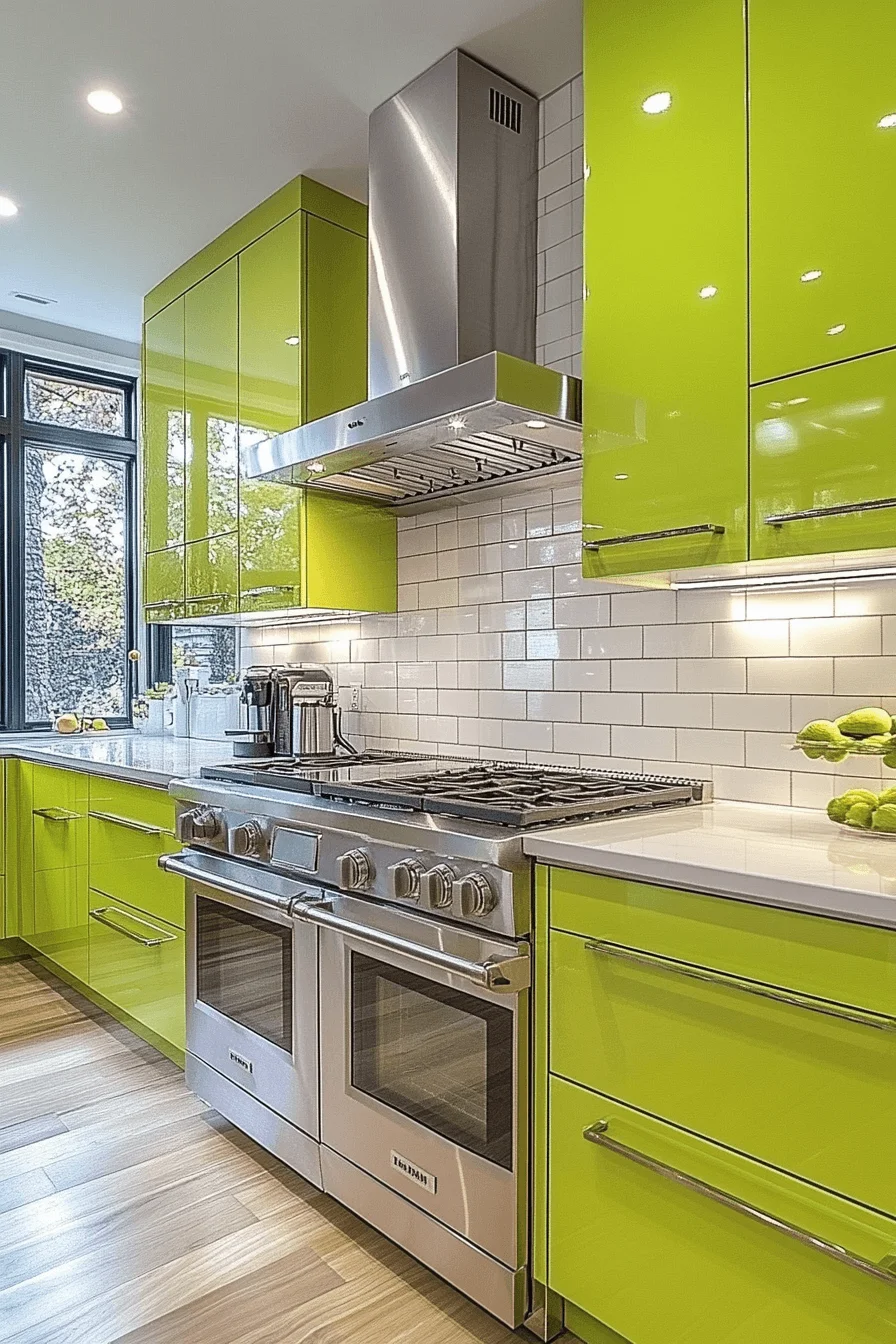 chartreuse green and white kitchen