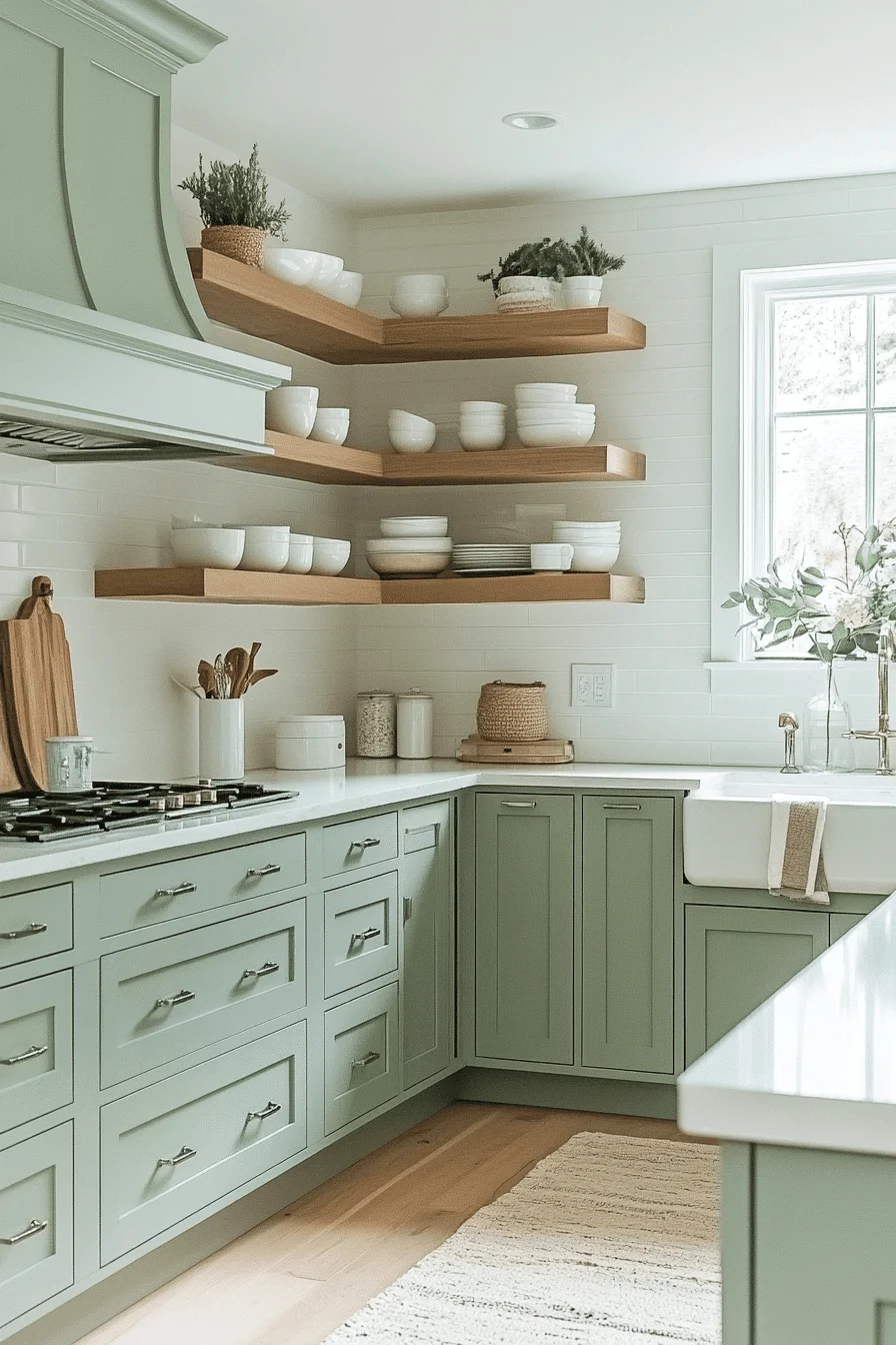 pistachio green and white kitchen