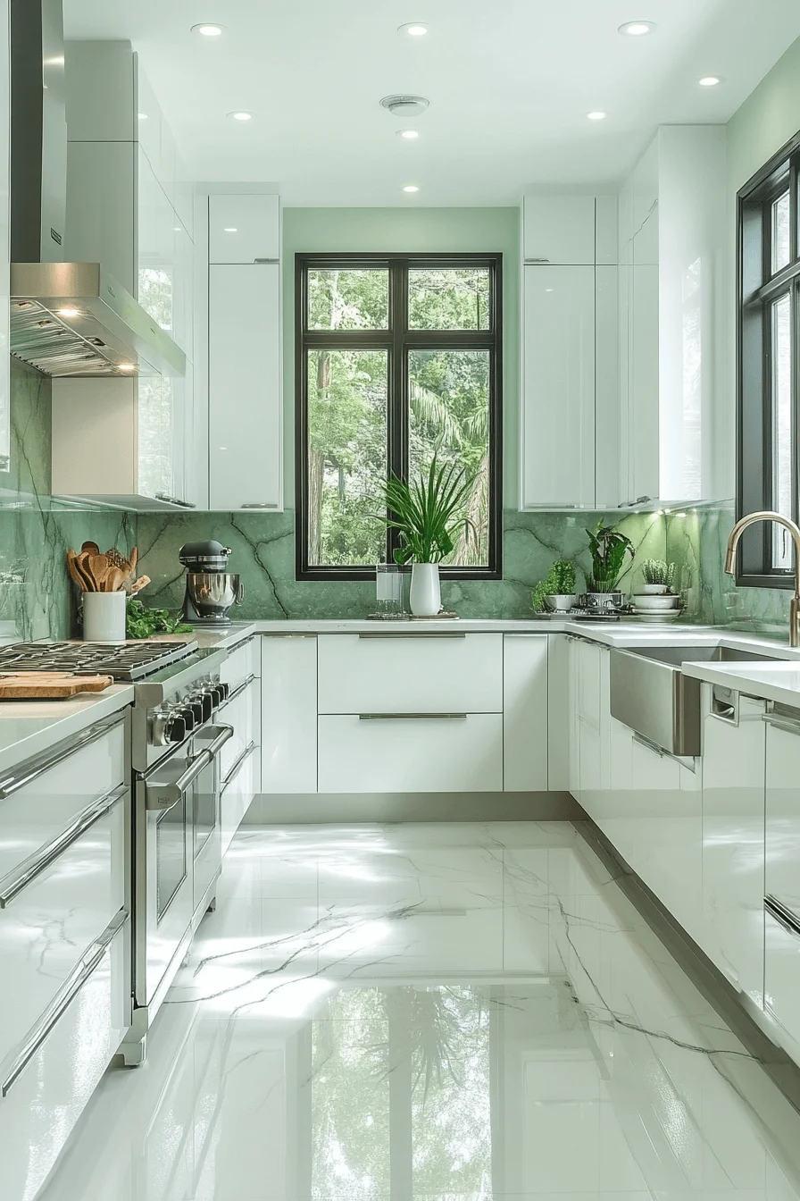 jade green and white kitchen