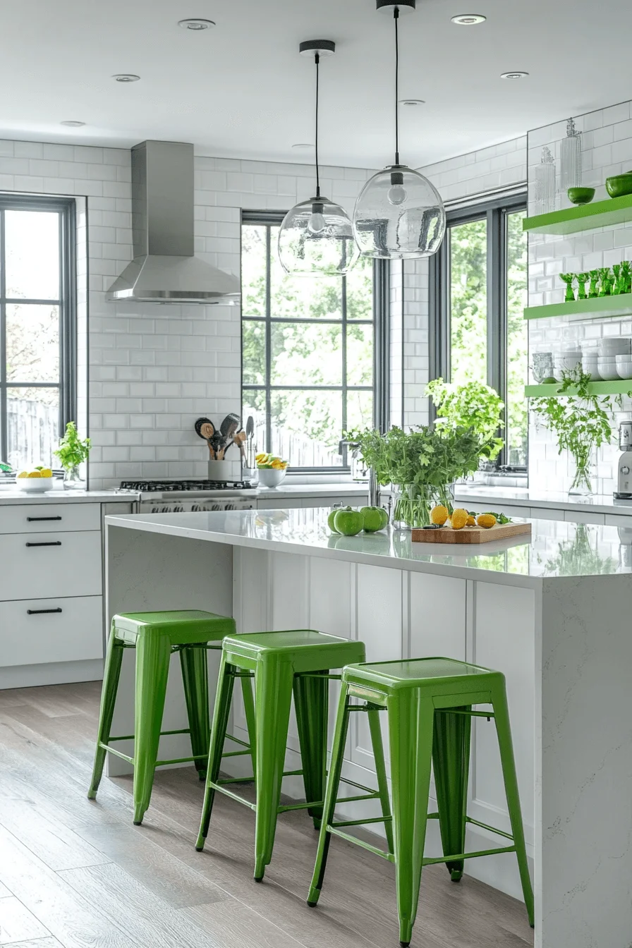 verdant green and white kitchen