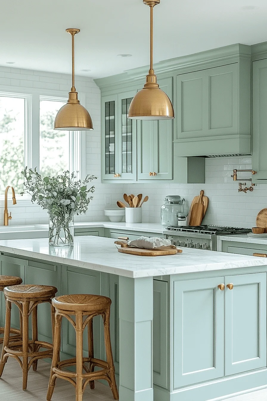 seafoam green and white kitchen