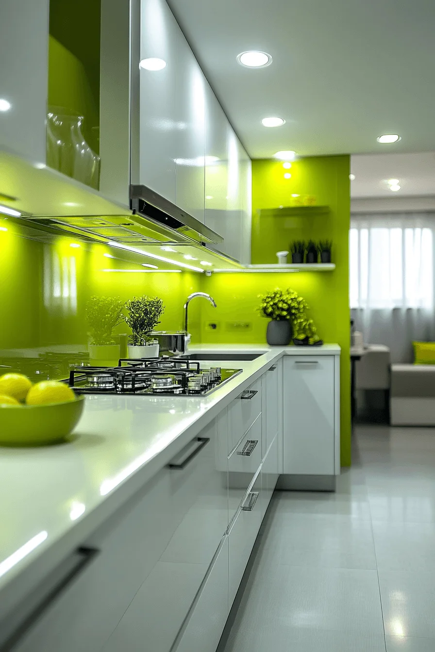 lime green and white kitchen