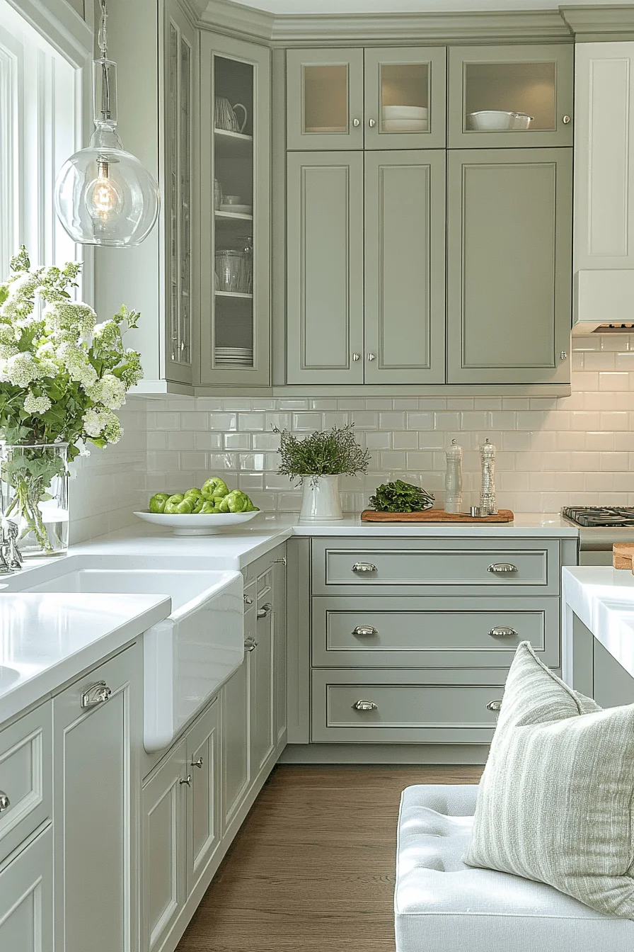 willow green and white kitchen