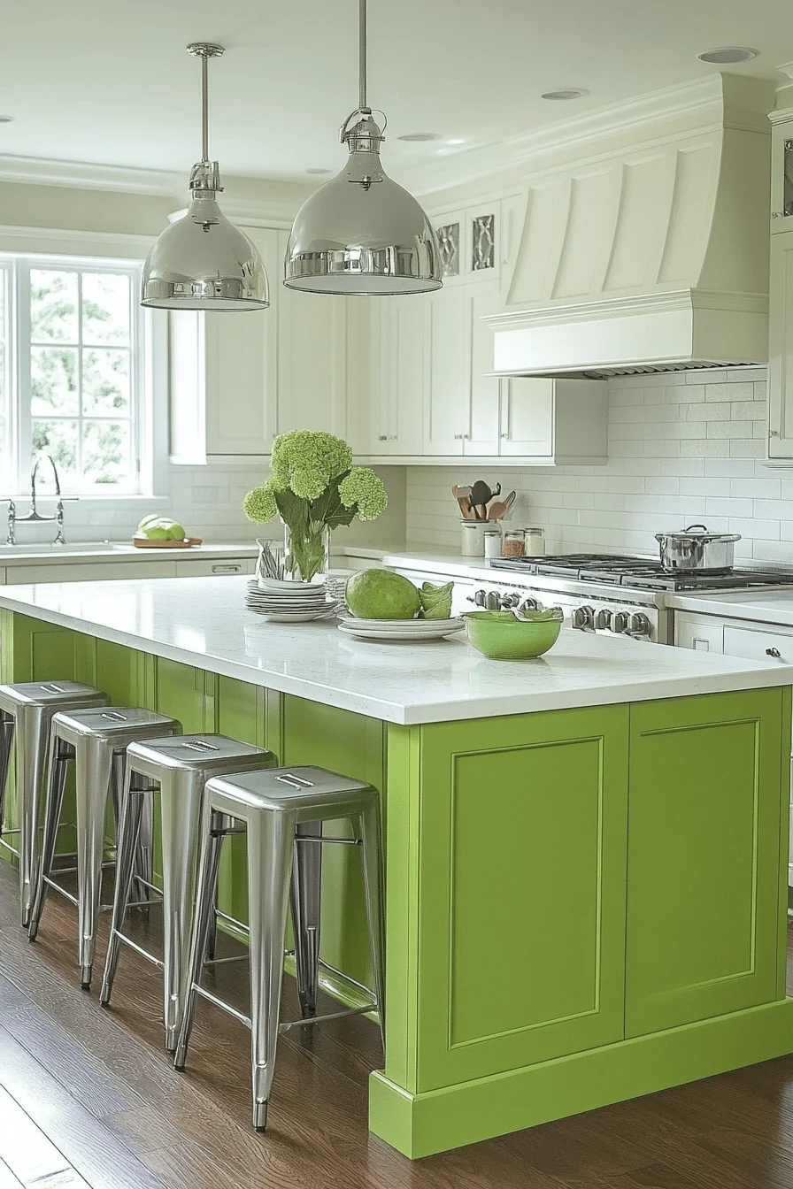apple green and white kitchen