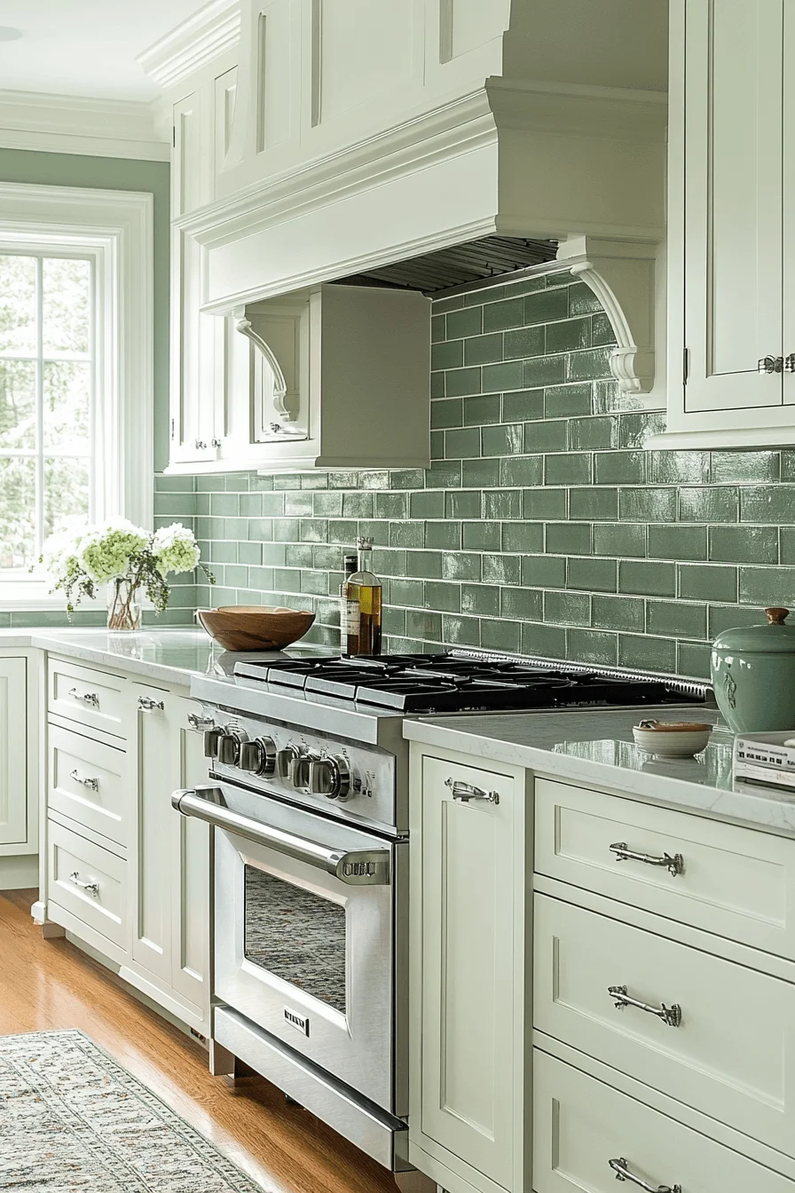 tea green and white kitchen