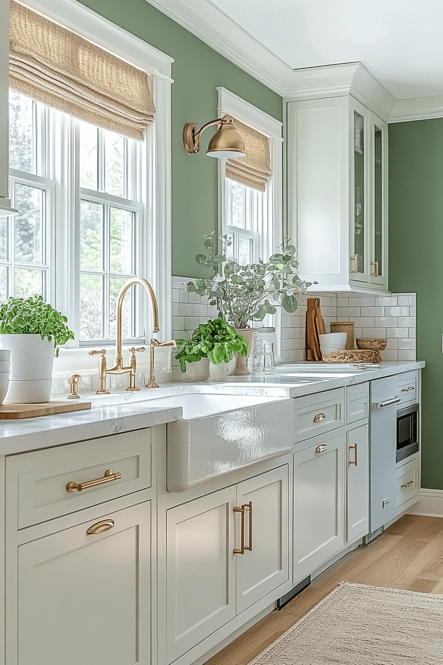 pastel green and white kitchen