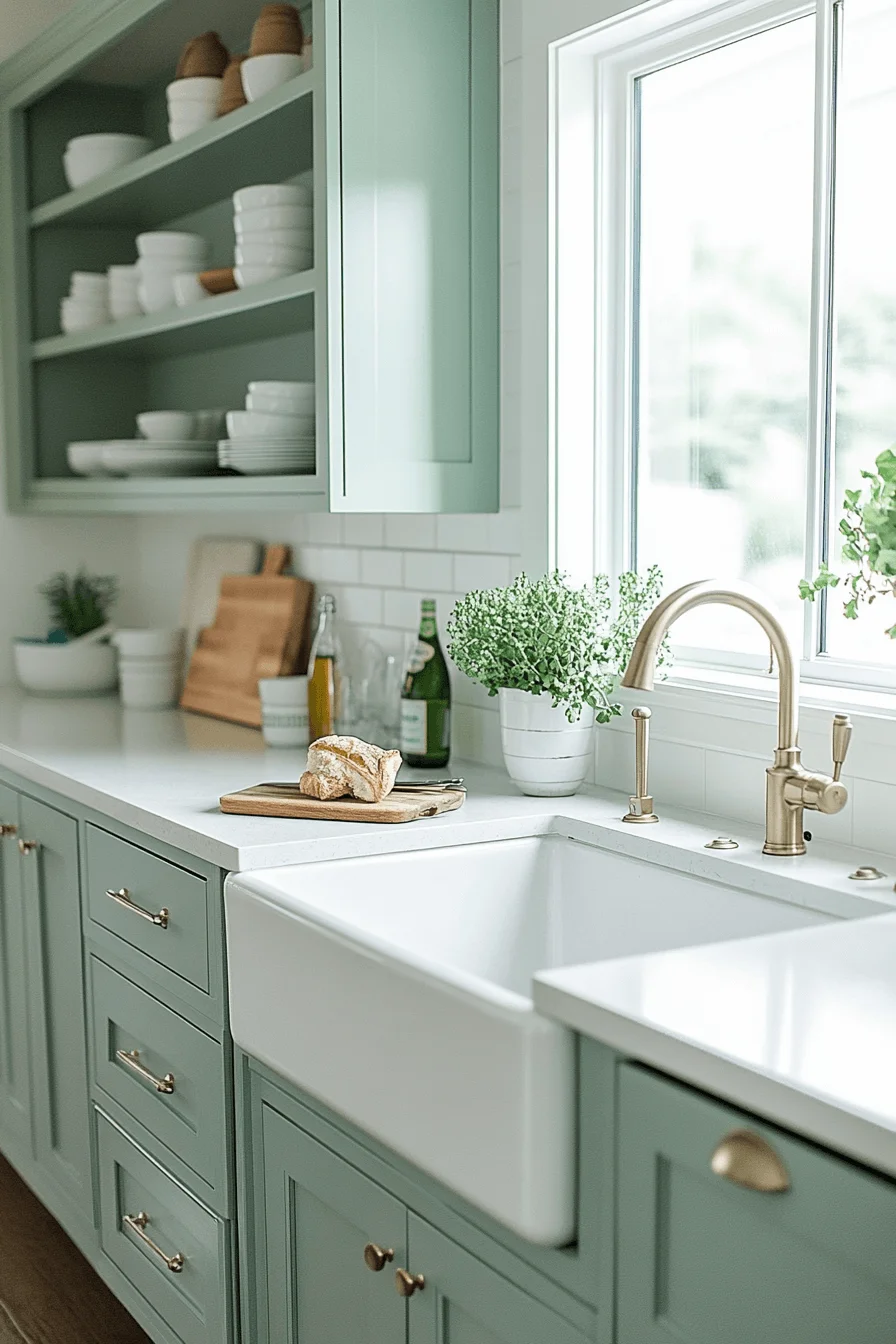 spearmint green and white kitchen