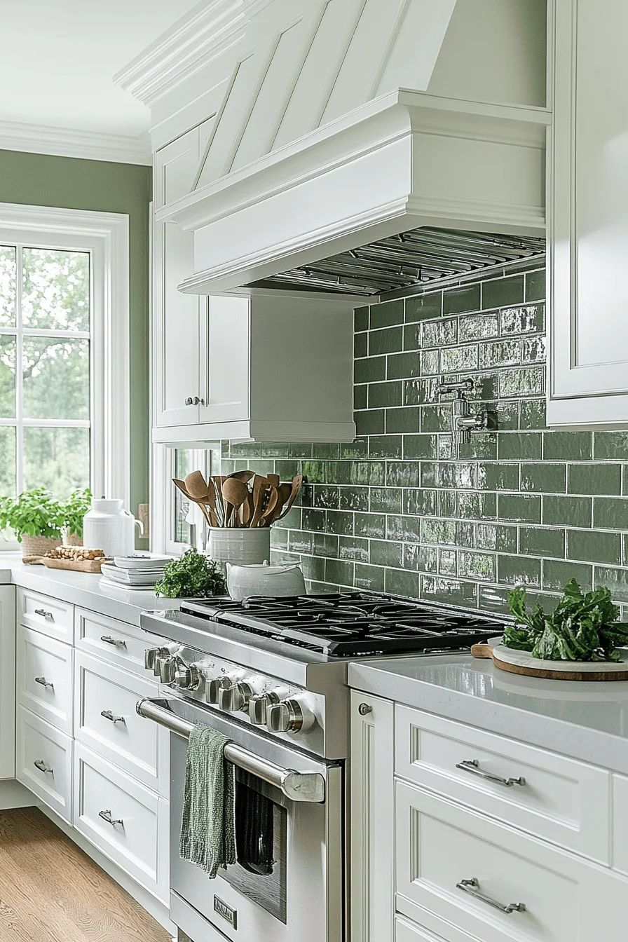 fern green and white kitchen
