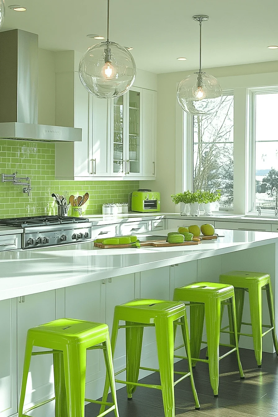 shamrock green and white kitchen