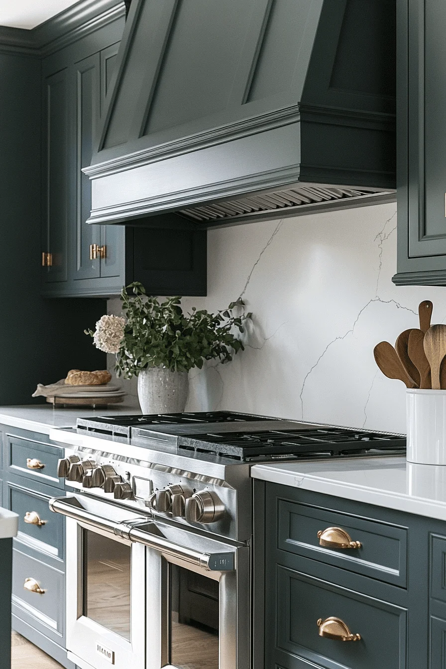 myrtle green and white kitchen