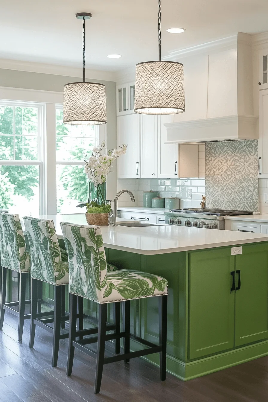 basil green and white kitchen