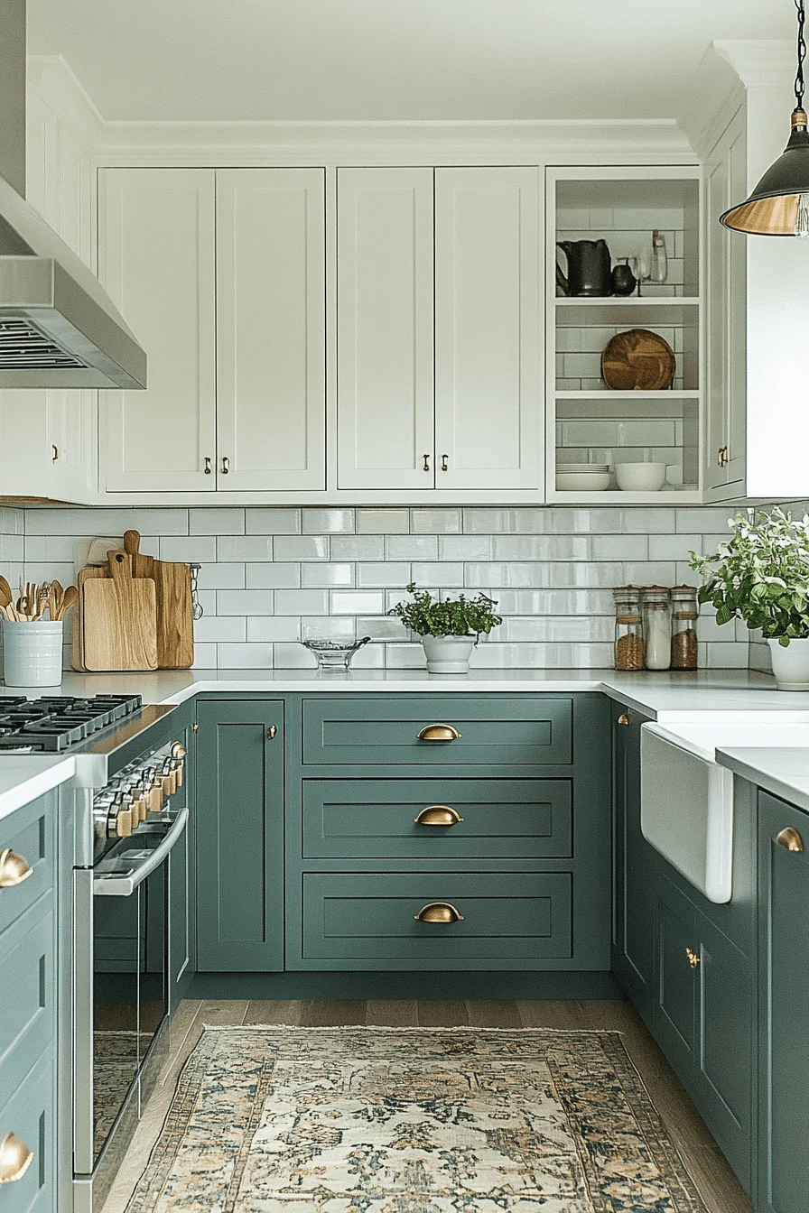 alpine green and white kitchen