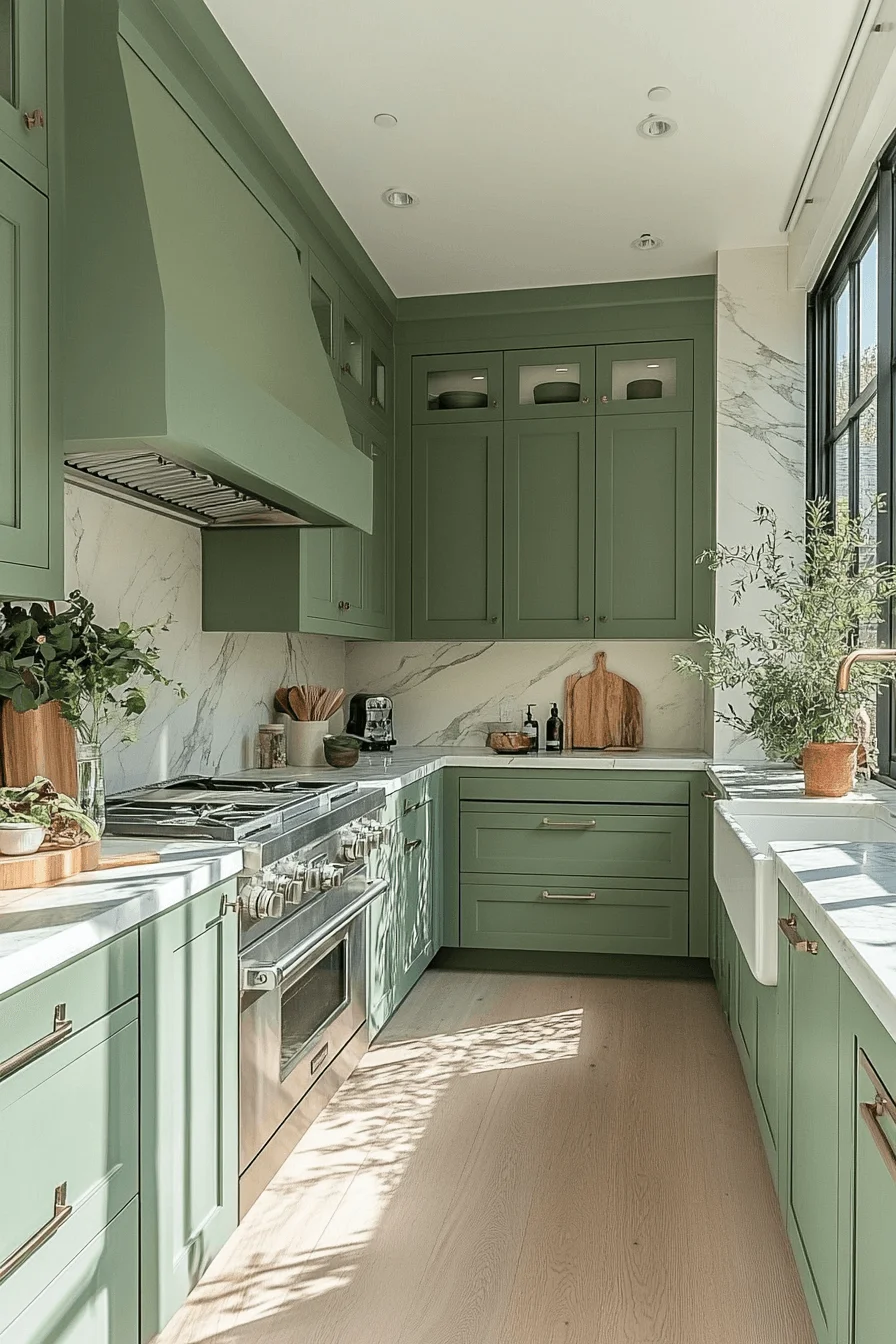 matcha green and white kitchen