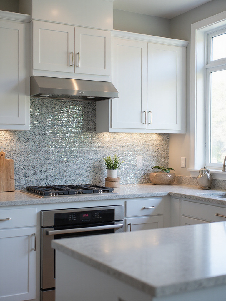 Overhead shot of a modern kitchen with subtle color-coded overlays on the countertop and floor, indicating functional zones and'no-fly' areas for decor placement.