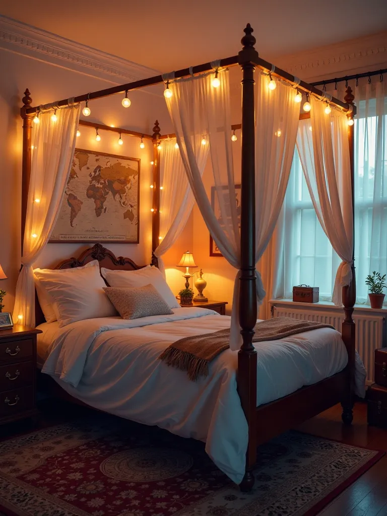 Compact boho style bedroom with curved archway and floor pillows