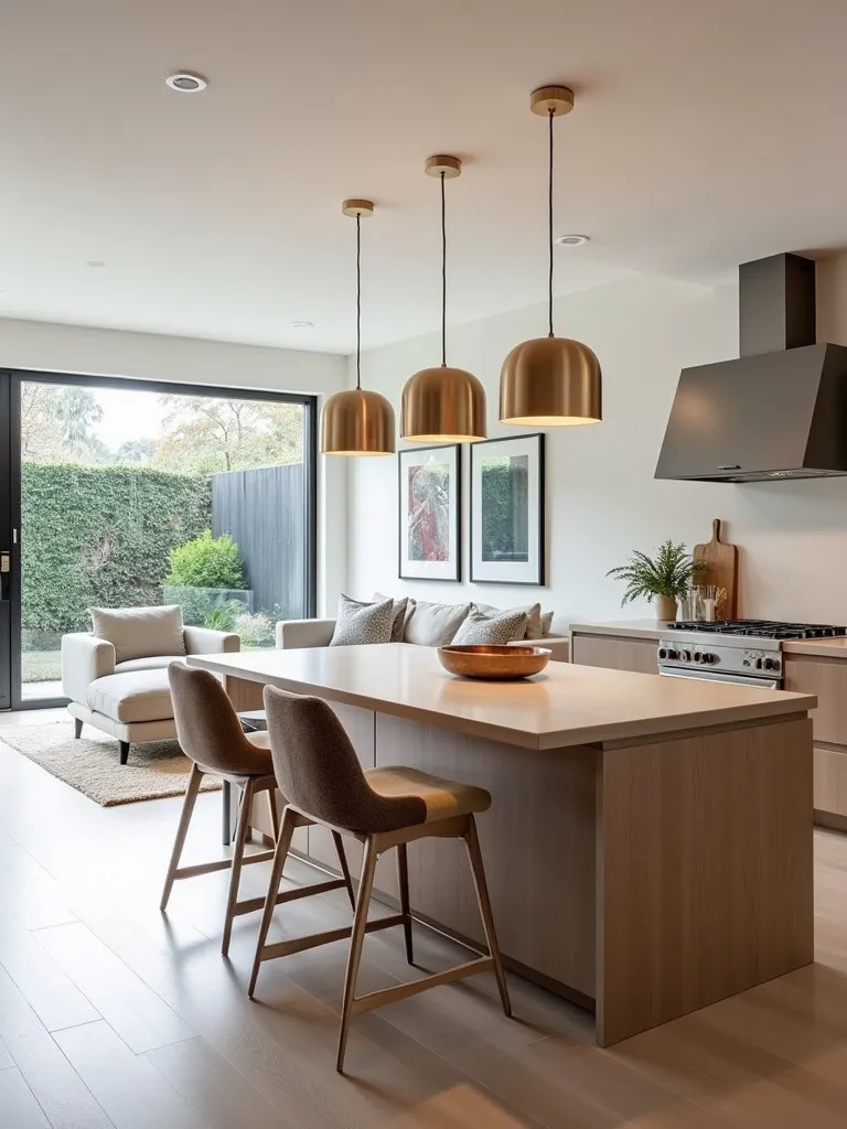 Seamless transition from living room to kitchen dining area in contemporary style