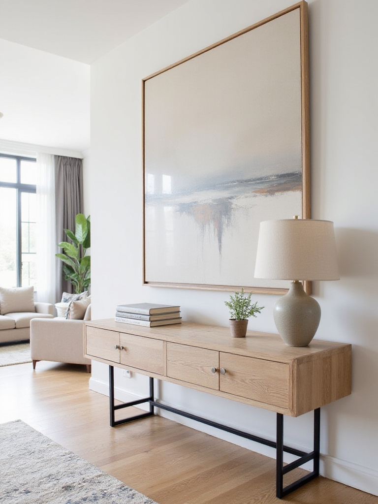 Stylish living room featuring a modern console table with decorative accents.