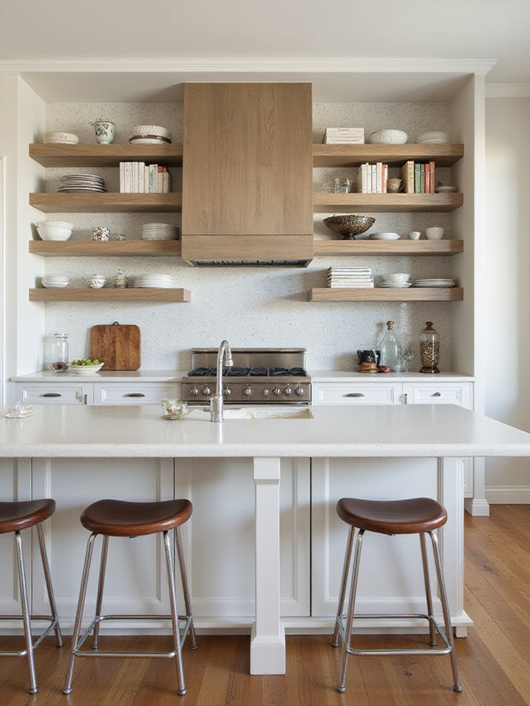 Kitchen bar with smart built-in storage solutions, such as shelves and cabinets, enhancing functionality and organization.