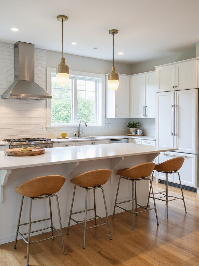 Functional multi-level kitchen bar with distinct counter-height and bar-height sections, offering versatile use.