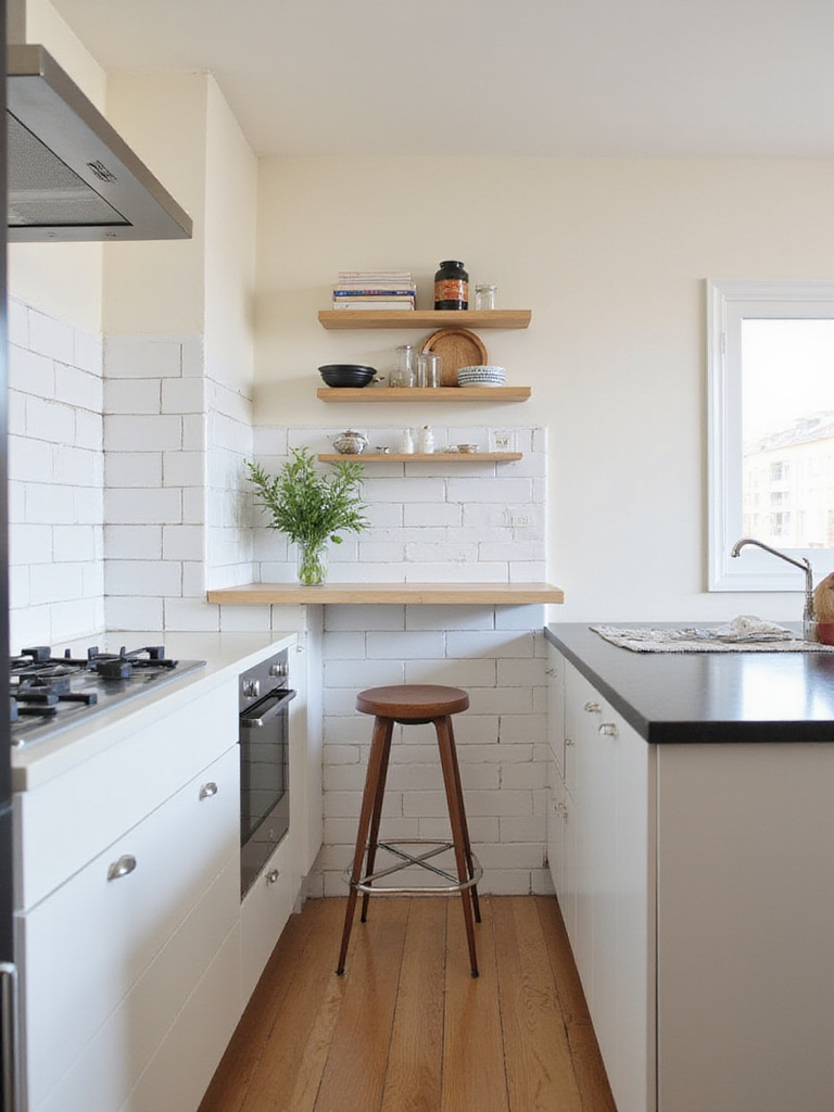 Compact and clever kitchen bar designed for a small space, maximizing functionality with a minimal footprint.