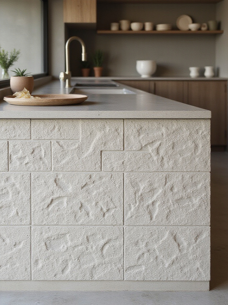 Kitchen bar with a beautifully tiled front, adding texture, color, and pattern to the kitchen design.