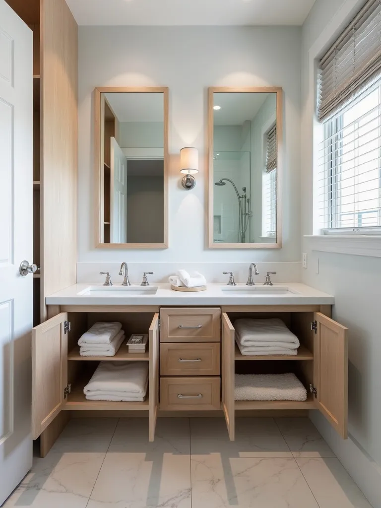 Contemporary vanity with cleverly designed interior storage solutions