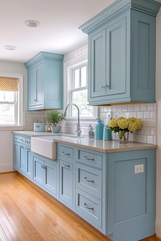 Frosty Blue Kitchen Cabinets