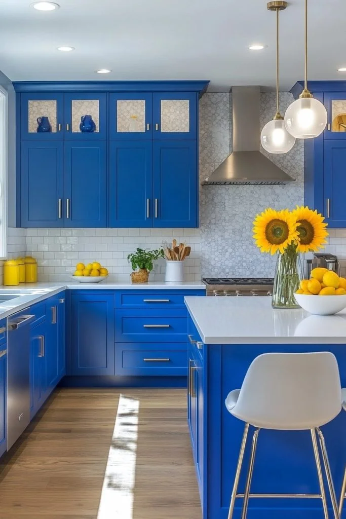 Cheerful Blueberry Blue Kitchen Cabinets