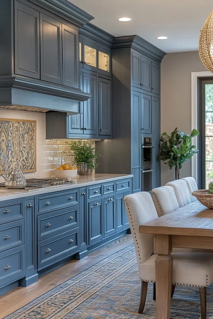Casual Denim Blue Kitchen Cabinets
